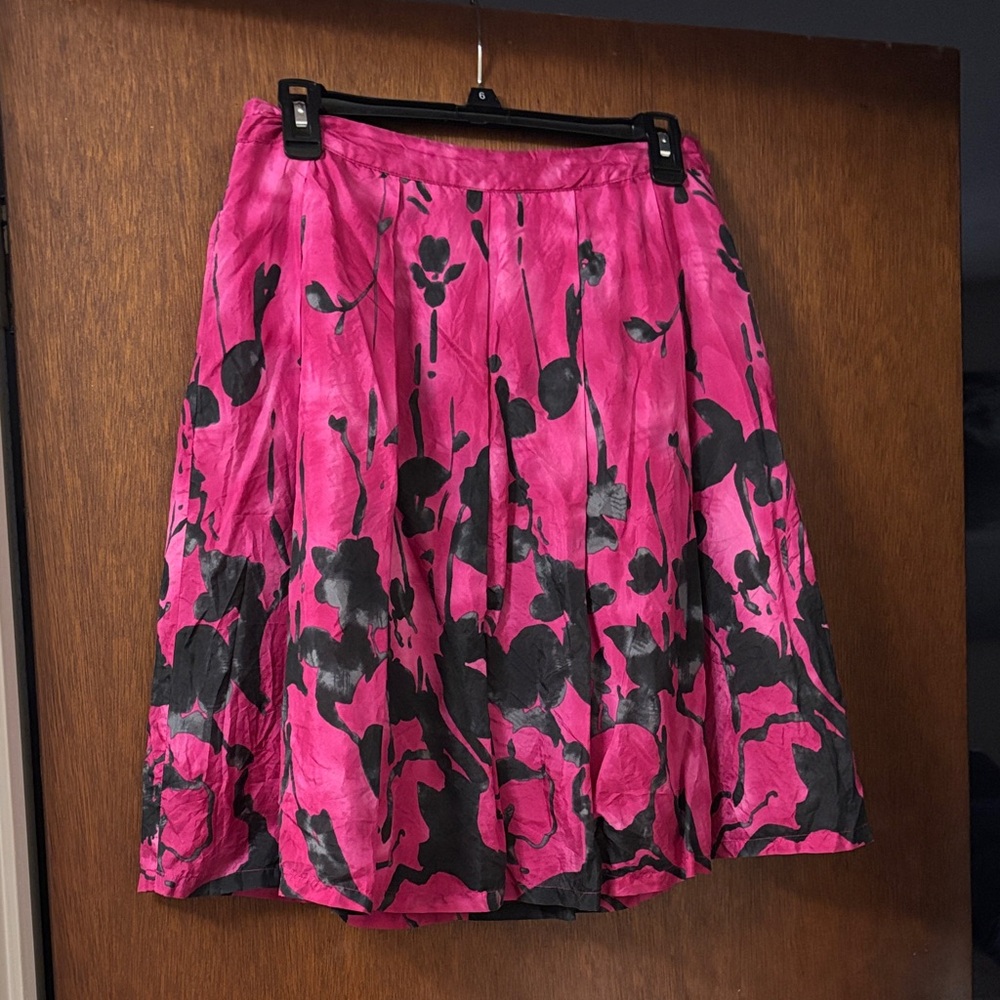 Victor Alfaro Hot Pink A-Line Skirt with Black Floral Print